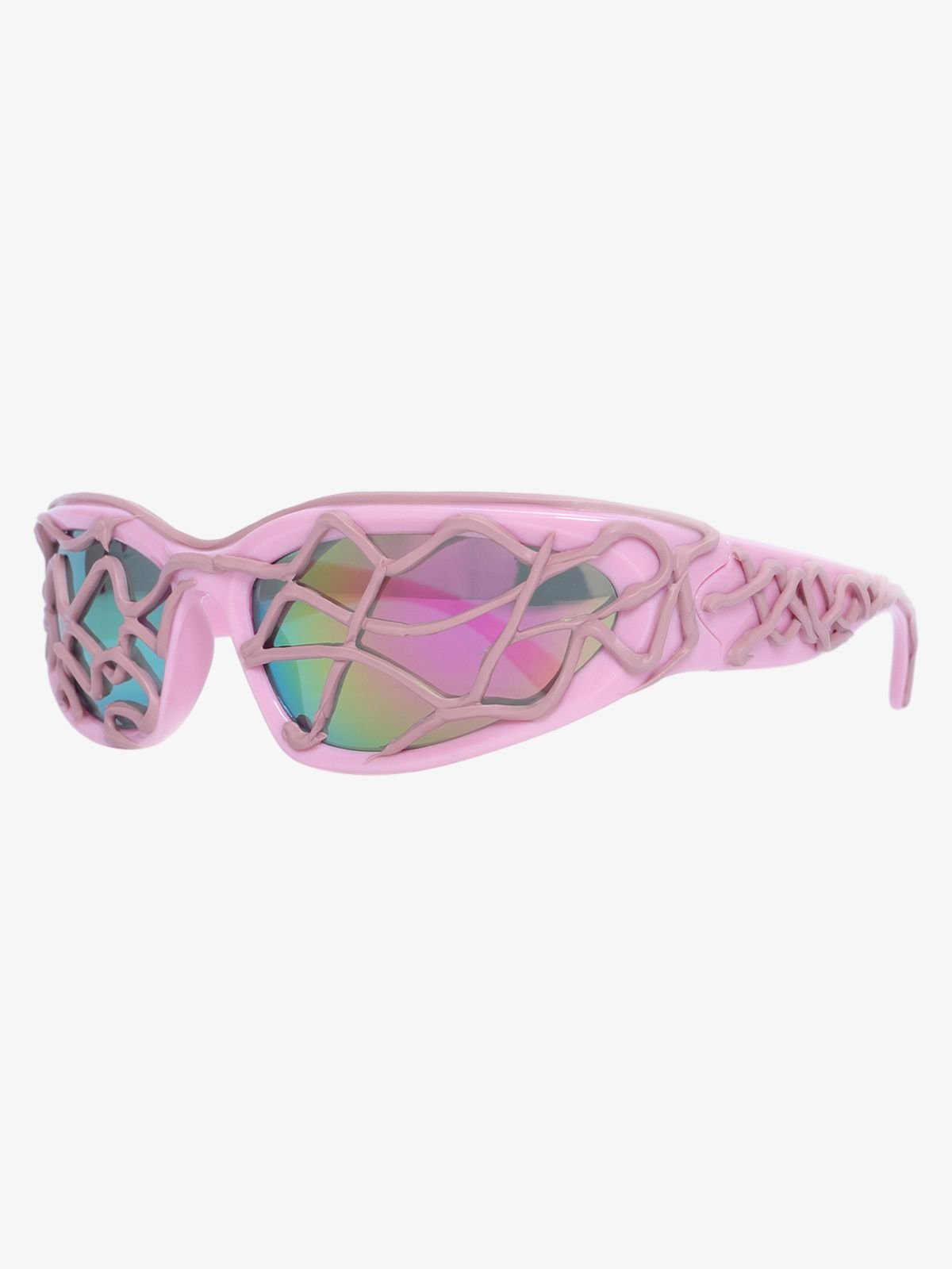 Futuristic Wavy Frame Sunglasses - Pink/Light Grey