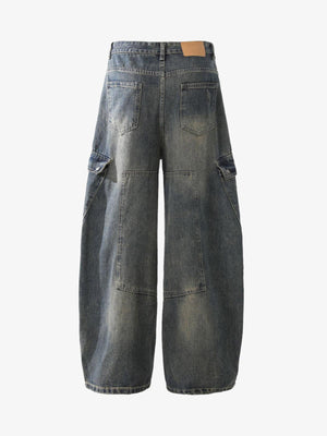 Barrel Cargo Jeans in dunkler Vintage-Waschung – Rückseite flach | XoKool