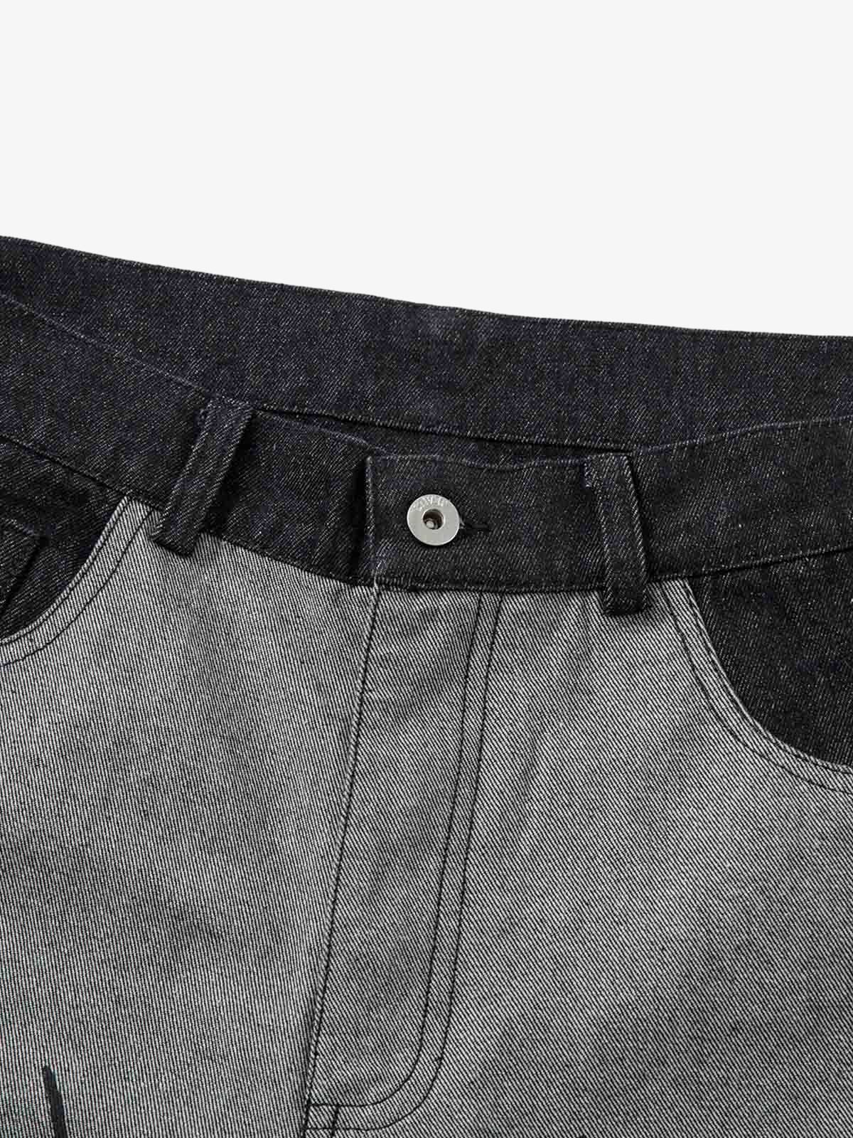 Grey Two Tone Tribal Print Baggy Jeans – front waist close-up | XoKool