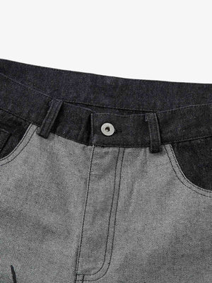 Grey Two Tone Tribal Print Baggy Jeans – front waist close-up | XoKool