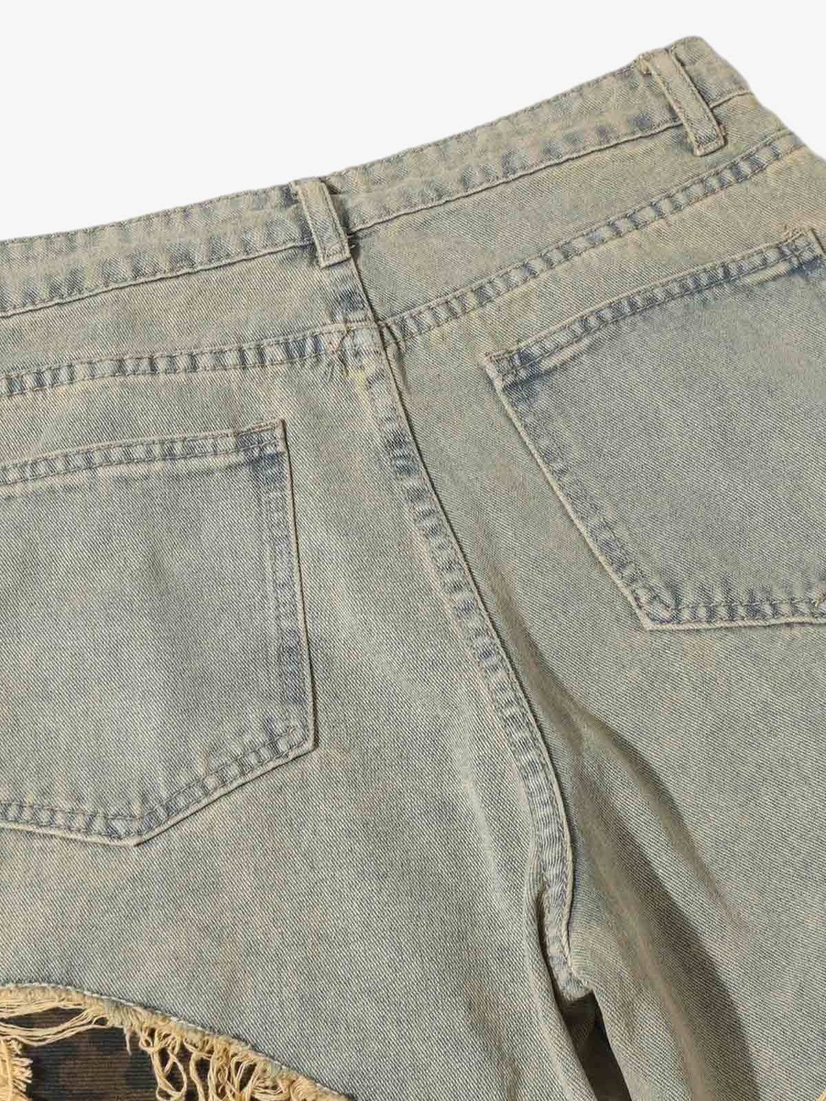Ripped Baggy Jeans with Leopard Patches – back pocket close-up | XoKool