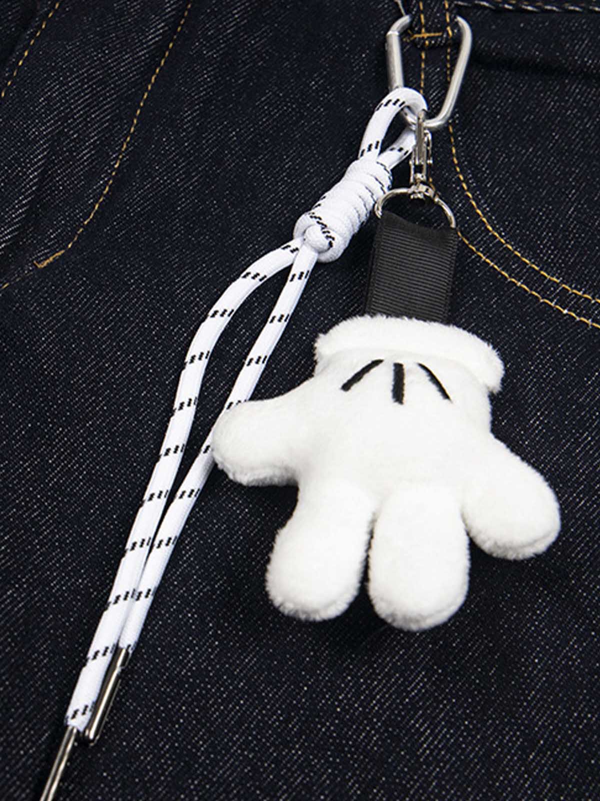 Letter Patch Pocket Barrel Jeans with Charm – glove charm close-up | XoKool