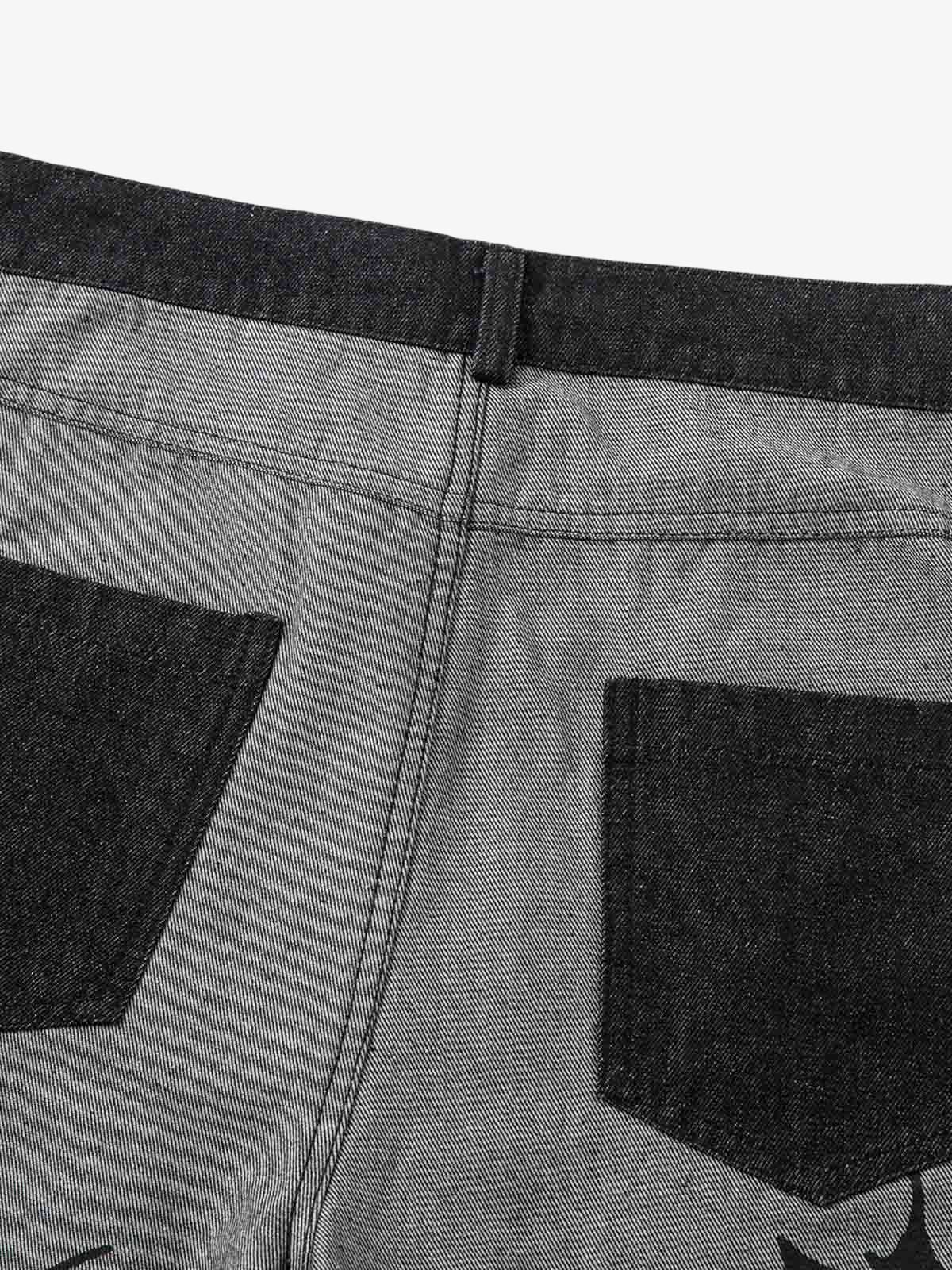 Grey Two Tone Tribal Print Baggy Jeans – back pockets close-up | XoKool