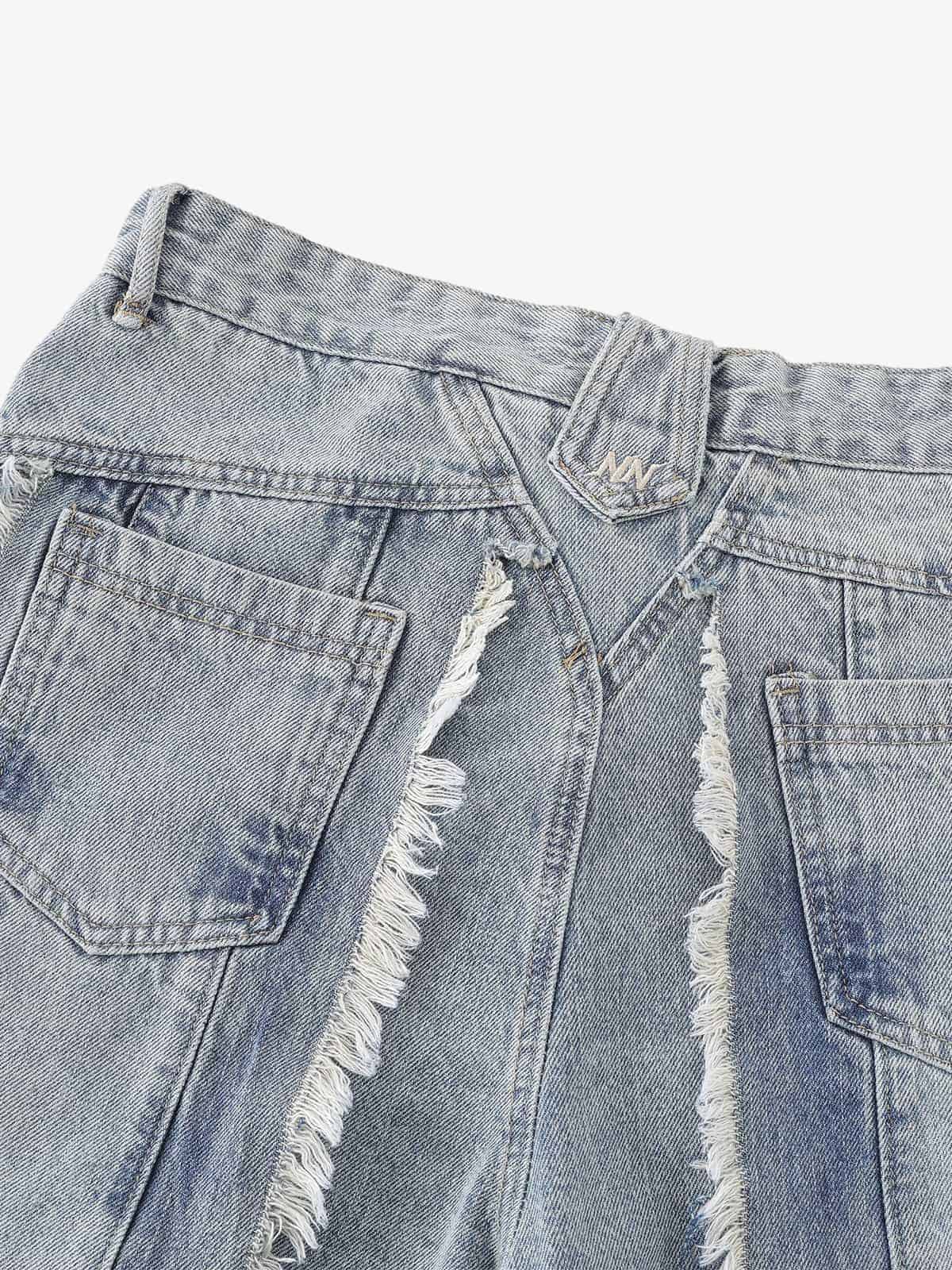 Light Wash Wide Leg Fringe Jeans – back waist close-up | XoKool