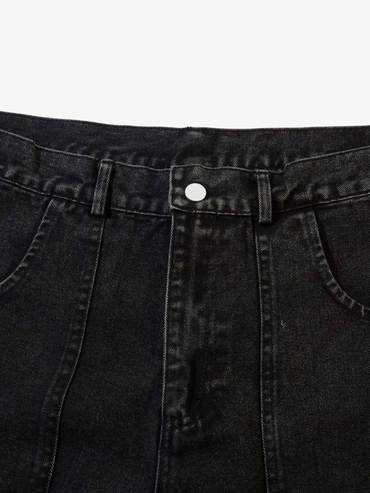 Black Cargo Jeans with Grommet Knee Bands – front waist close-up | XoKool