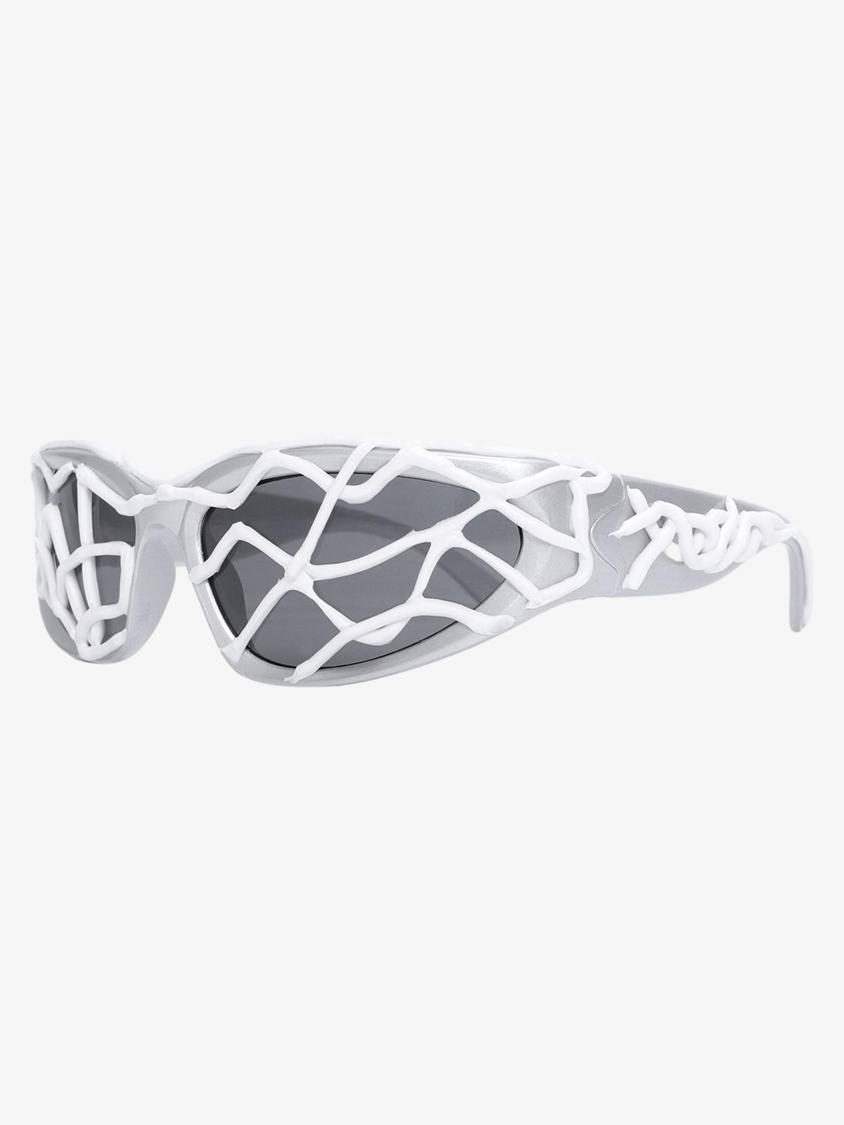 Futuristic Wavy Frame Sunglasses - Silver/Dark Grey