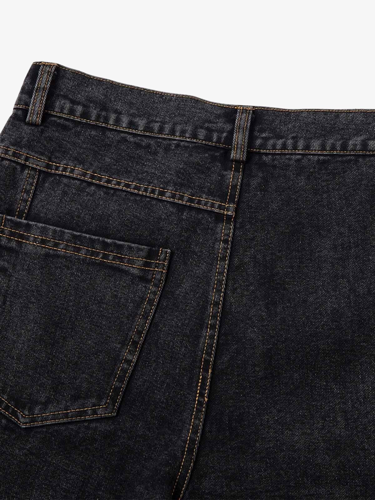 Washed Black Baggy Jeans with Curved Seams – back pocket close-up | XoKool