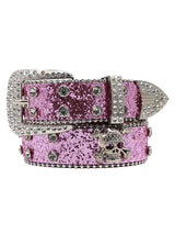 Rhinestone Skull Belt Genuine Leather Edgy Glam Style - 19601