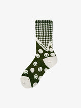Thousand Birds Check Smiley Face Mid-calf Cotton Socks