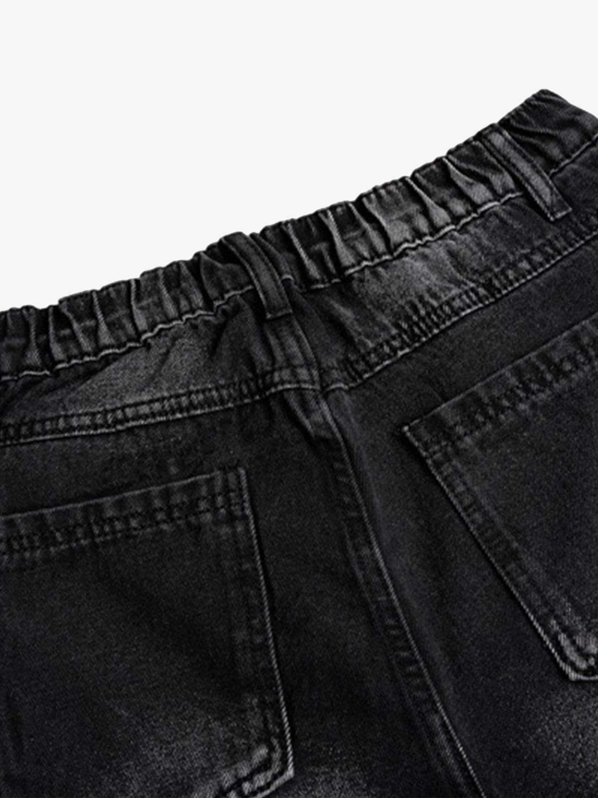 Faded Black Side Stripe Jeans with Strap Tabs – elastic back waist close-up | XoKool