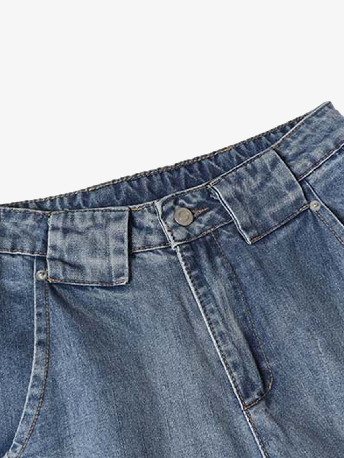 Spot Bleached Wide Leg Jeans in Mid Blue – waistband close-up | XoKool
