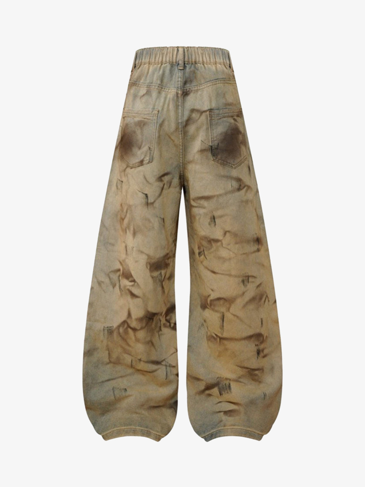 Baggy Barrel Jeans in Dirty Dye Wash – Tan, back view | XoKool
