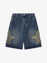 Street Patchwork Star Embroidered Denim Shorts