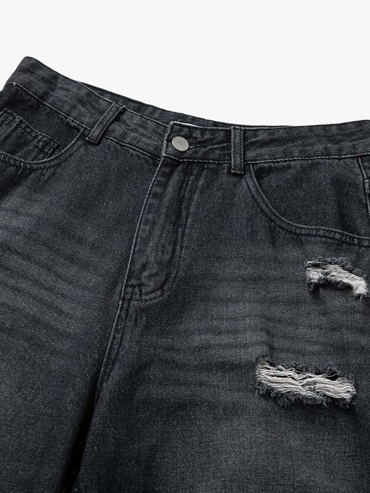 Schwarze Camo Jeans – Bund und Riss am Oberschenkel im Detail | XoKool