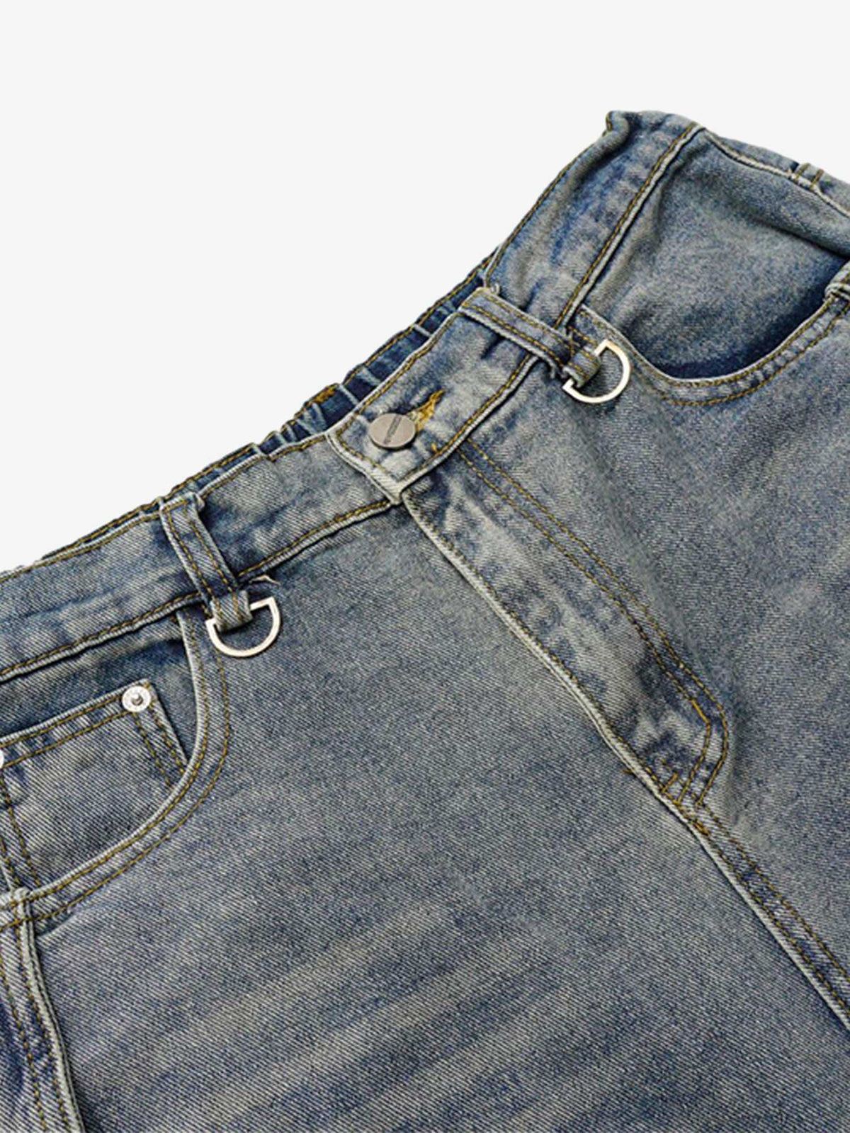 Vintage Blue Horseshoe Jeans with Twisted Seams – waist and D-ring close-up | XoKool