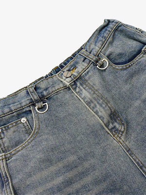 Vintage Blue Horseshoe Jeans with Twisted Seams – waist and D-ring close-up | XoKool