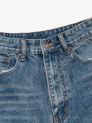 Light Wash Wide Leg Jeans with Whiskering – fly close-up | XoKool