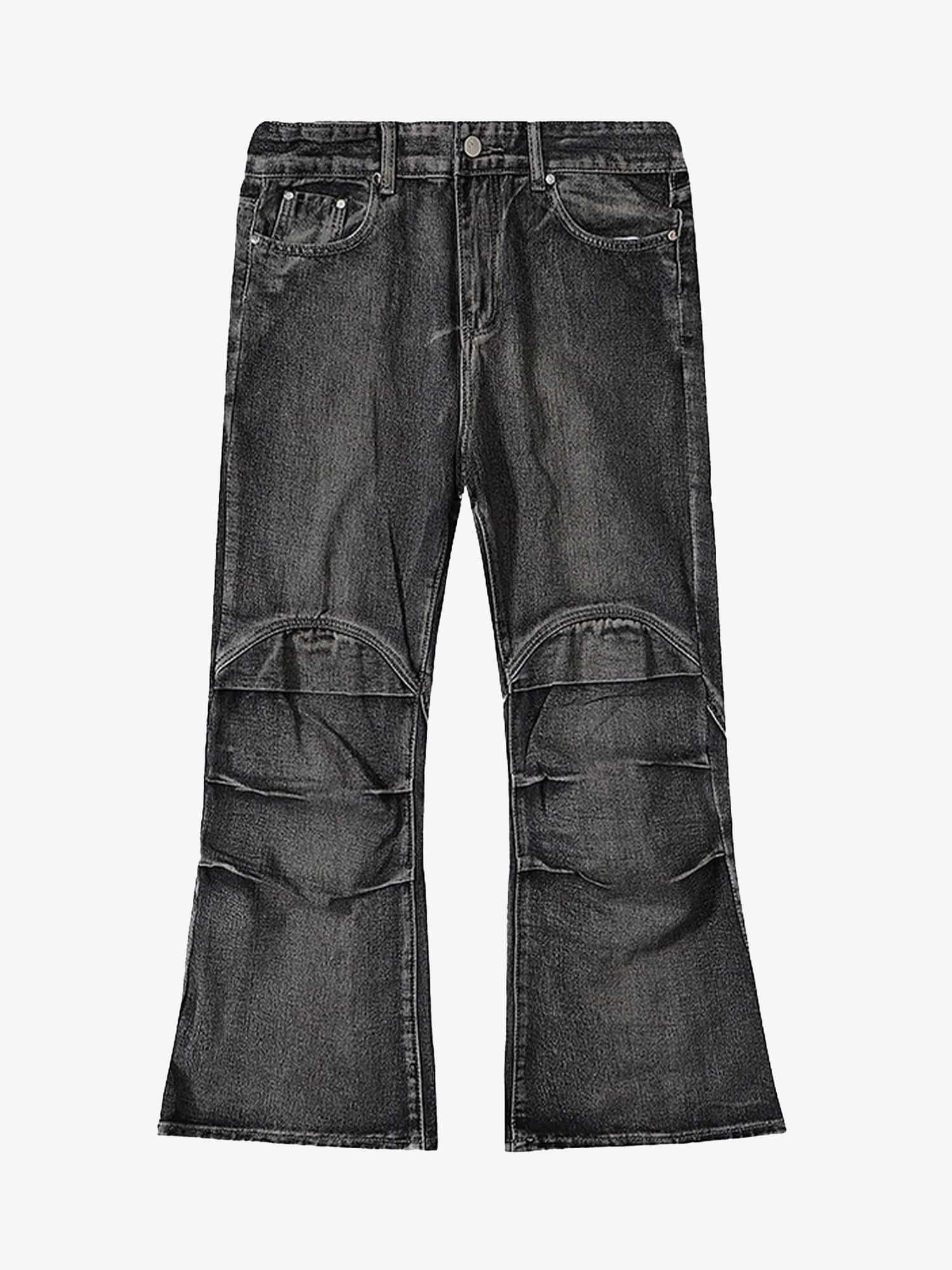 Wasteland Style Washed Distressed Pleated Flare Jeans