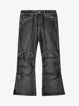 Wasteland Style Washed Distressed Pleated Flare Jeans