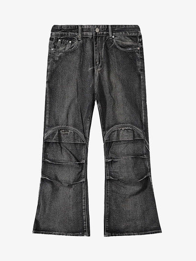 Jeans Acampanados Gris Lavado con Rodillas Plisadas