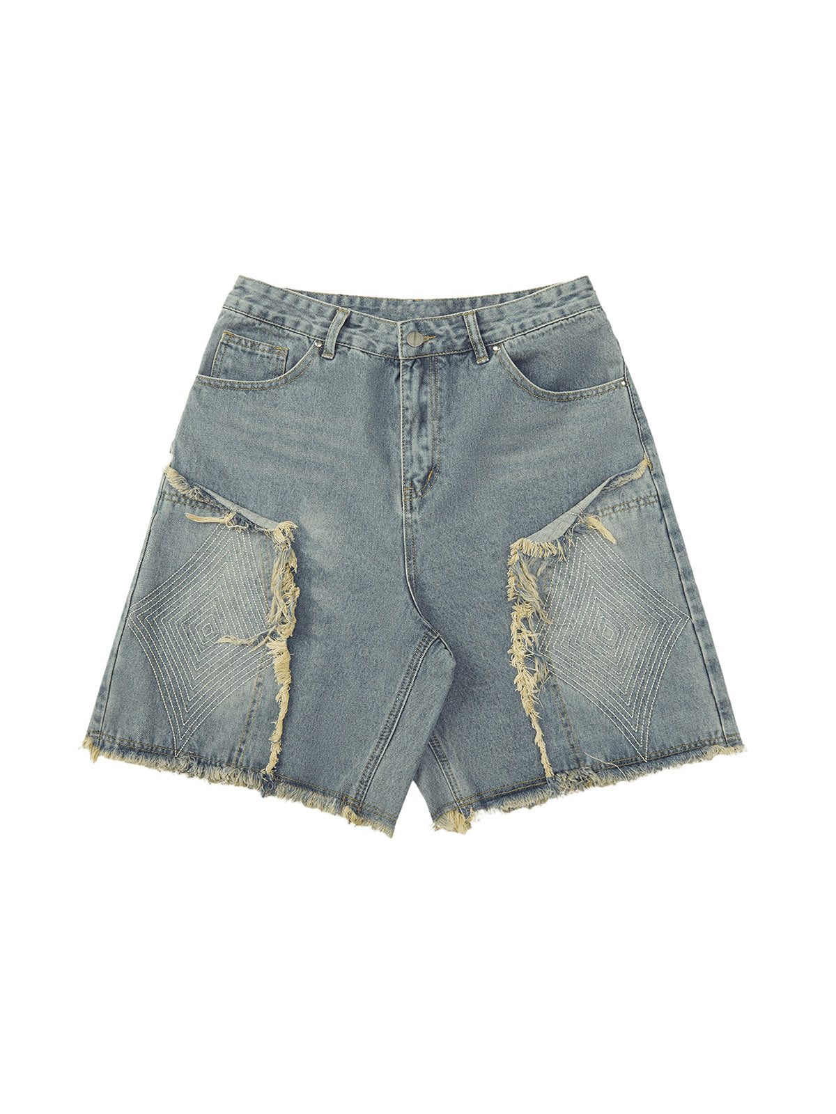Retro Stitching Diamonds Embroidery Shorts Street Style - 10807