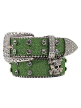 Rhinestone Skull Belt Genuine Leather Edgy Glam Style - 19601