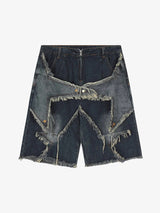 American Pentagram Tassel Patch Denim Shorts