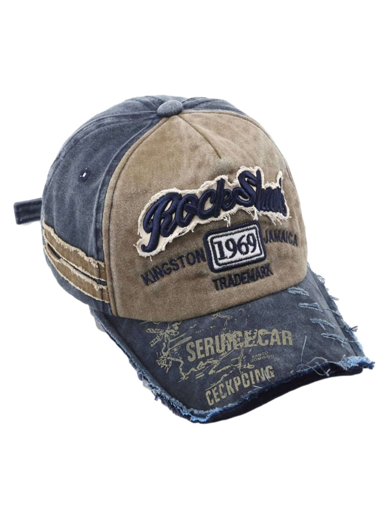 Retro Letter Denim Cap Distressed Vintage Street Style - 19804