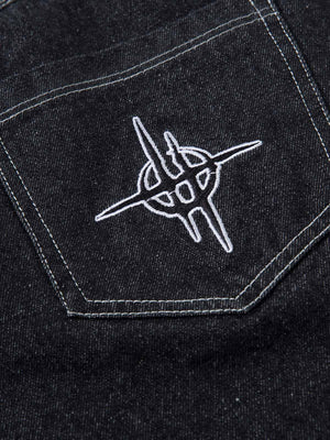 Flame embroidered jeans – back pocket emblem close-up | XoKool