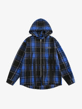Plaid Brushed Cardigan Hooded Shirt