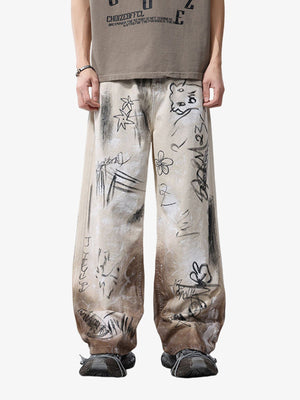 Creme Graffiti Jeans – am Model, Vorderansicht | XoKool
