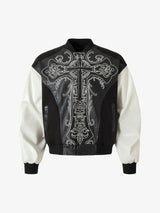 Gothic Cross Embroidery Crocodile Leather Bomber Jacket