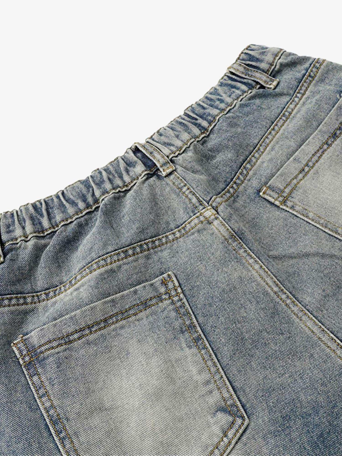 Vintage Blue Horseshoe Jeans with Twisted Seams – back waist close-up | XoKool