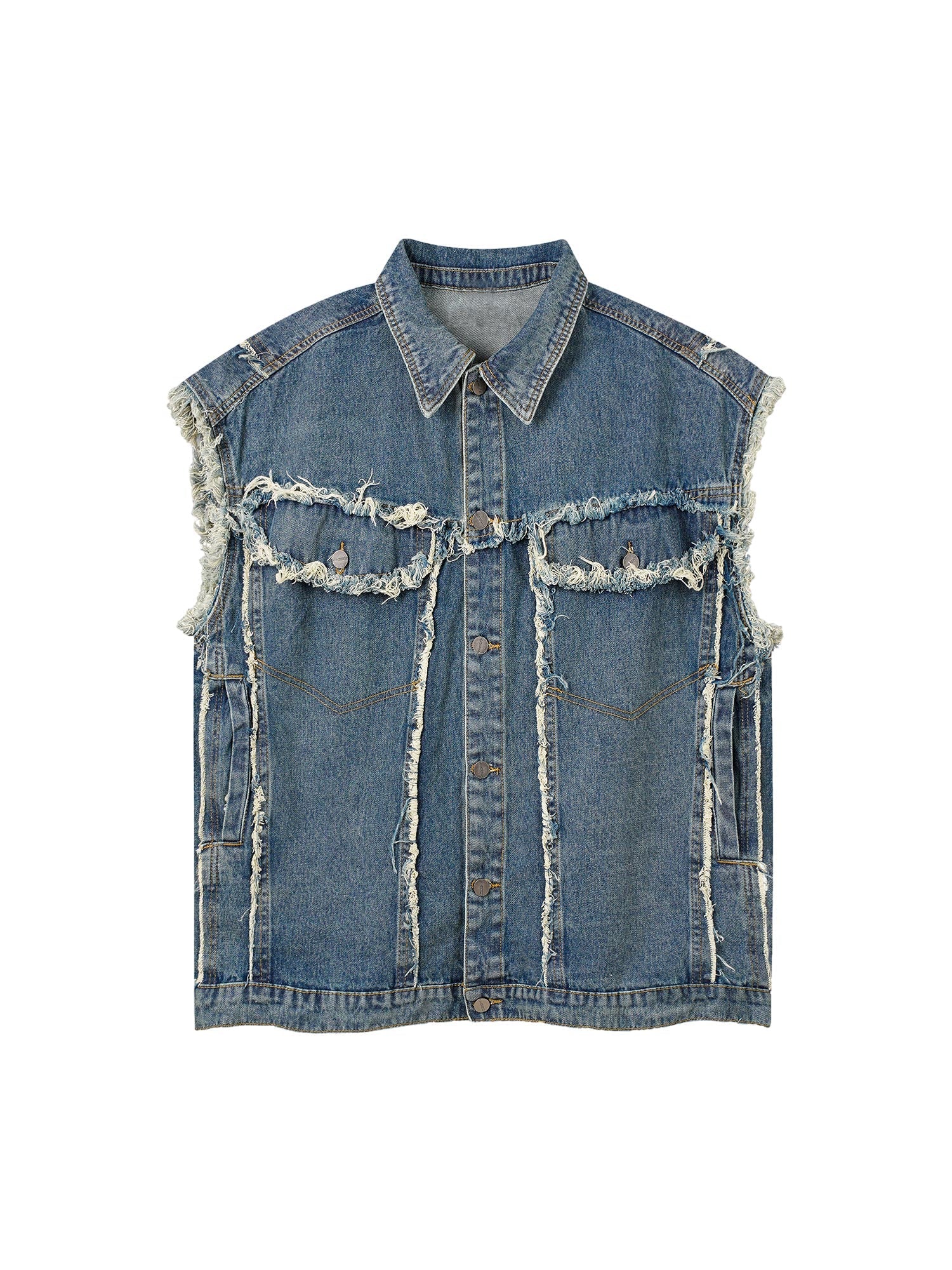 High Street Washed Raw Edge Denim Vest Casual Street Style - 10403