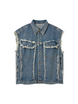 High Street Washed Raw Edge Denim Vest Casual Street Style - 10403
