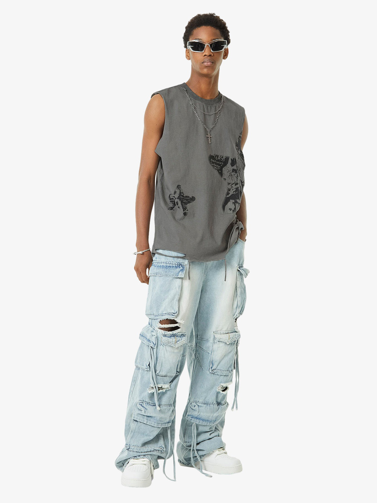 Vintage Necklace Star Print Hip-Hop Tank Top - image 9