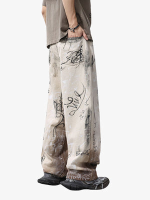 Creme Graffiti Jeans – am Model, Seitenansicht | XoKool