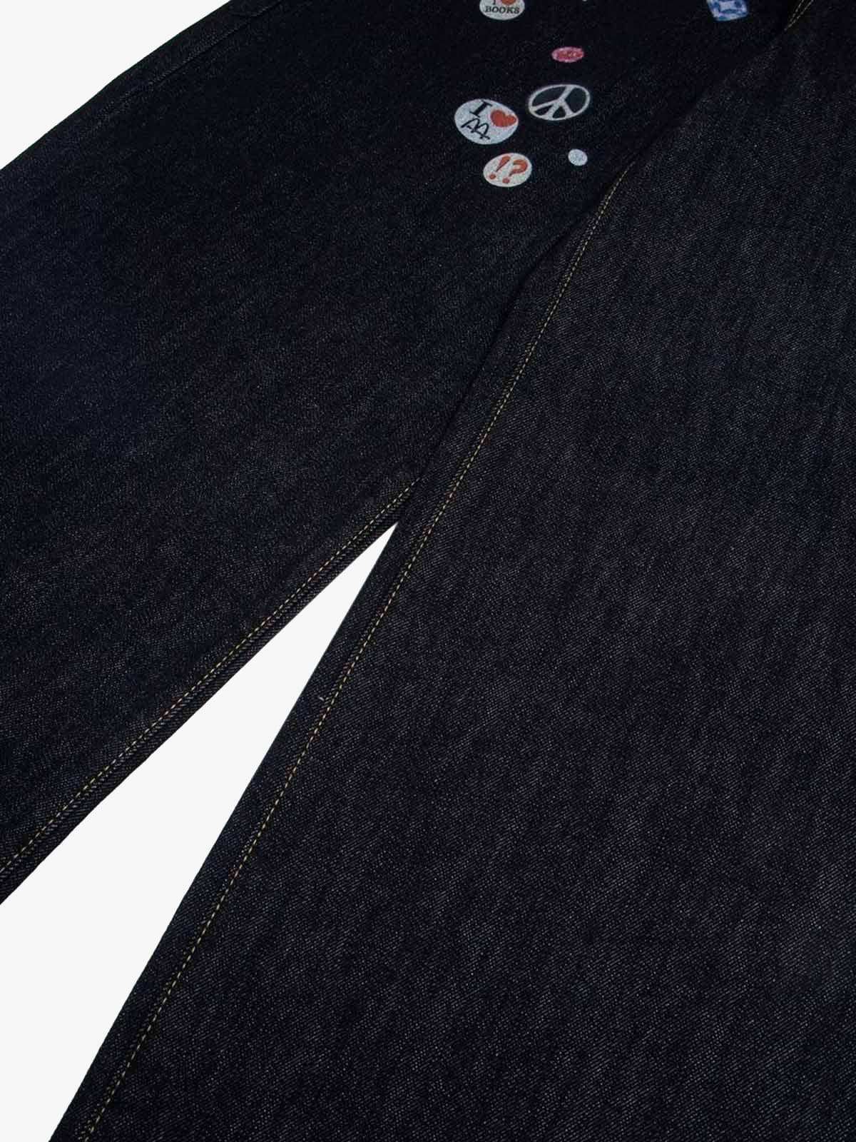 Wide Leg Graphic Jeans with Printed Belt Design – print close-up | XoKool