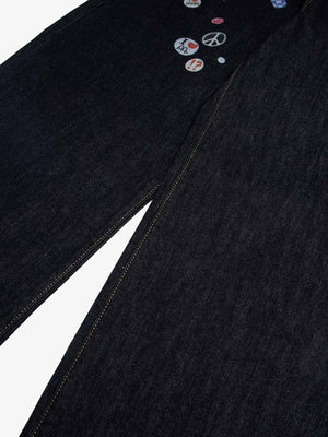 Wide Leg Graphic Jeans with Printed Belt Design – print close-up | XoKool