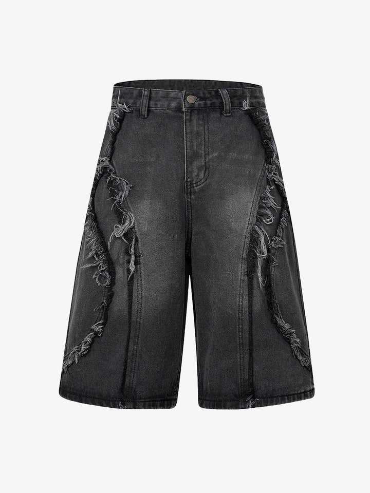 Jorts Baggy Slavati con Cuciture Curve Sfilacciate