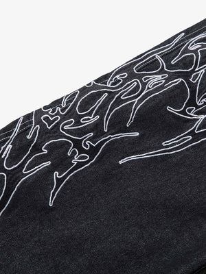 Flame embroidered jeans – flame embroidery close-up | XoKool