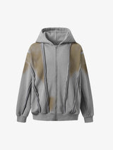 Distressed Patchwork Velvet Cardigan Hooded Sweatshirt