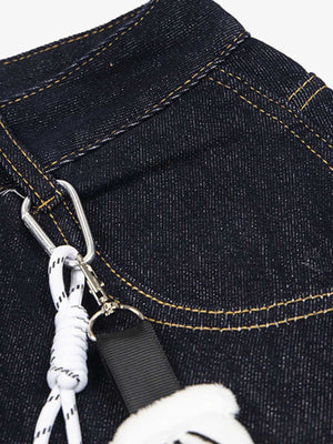 Letter pocket barrel jeans – waistband and charm clip close-up | XoKool