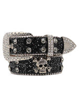 Rhinestone Skull Belt Genuine Leather Edgy Glam Style - 19601