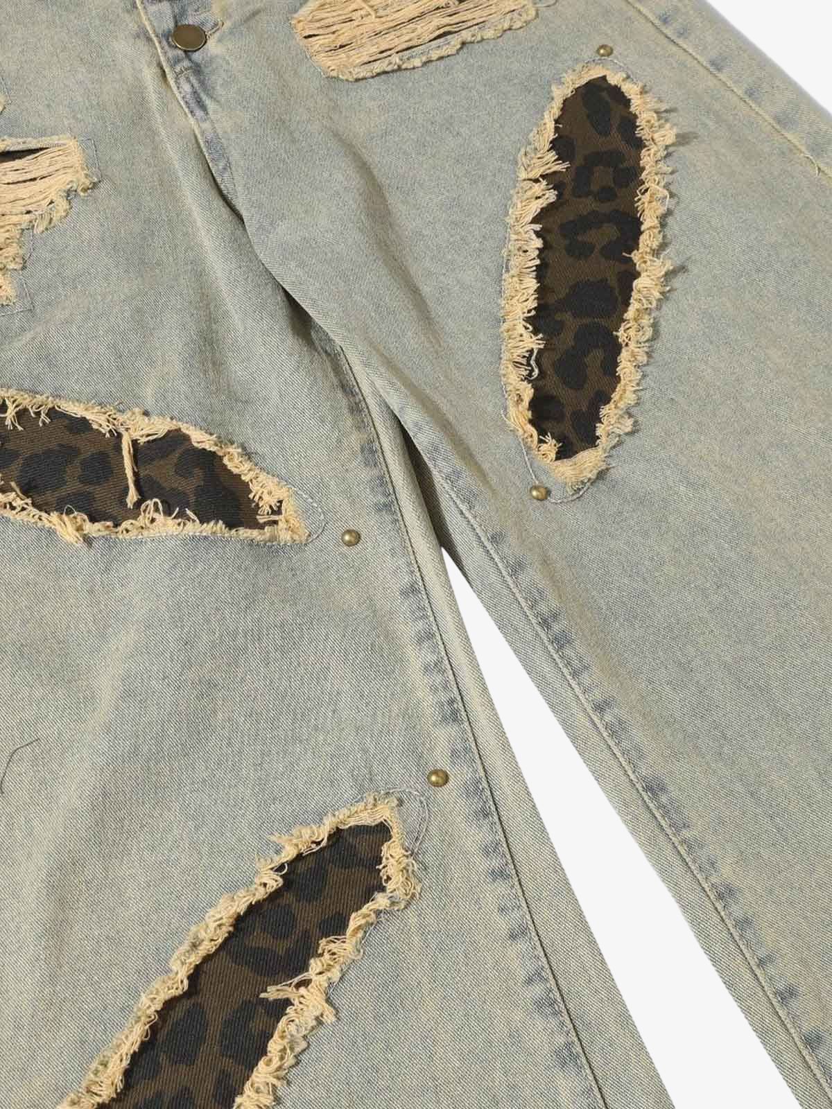 Leopard patch jeans – leg rips with leopard patches | XoKool