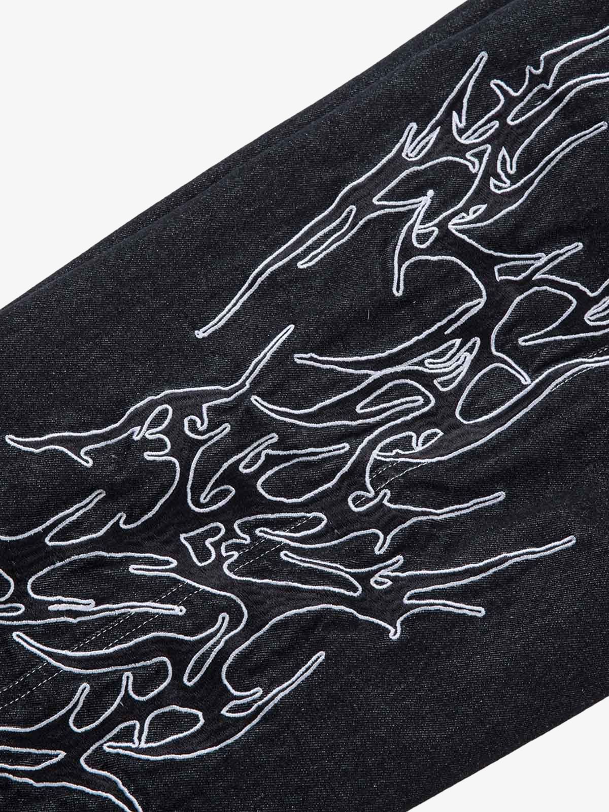 Flame embroidered jeans – flame embroidery close-up | XoKool