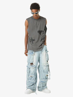 Vintage Necklace Star Print Hip-Hop Tank Top - thumbnail 8