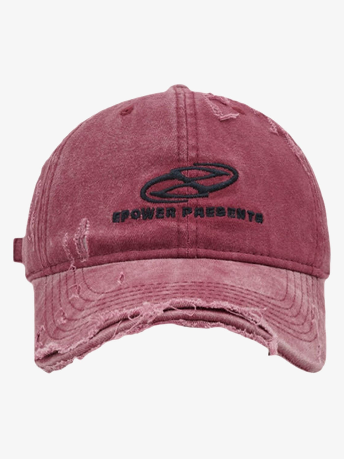 Ripped Denim Baseball Cap - Red