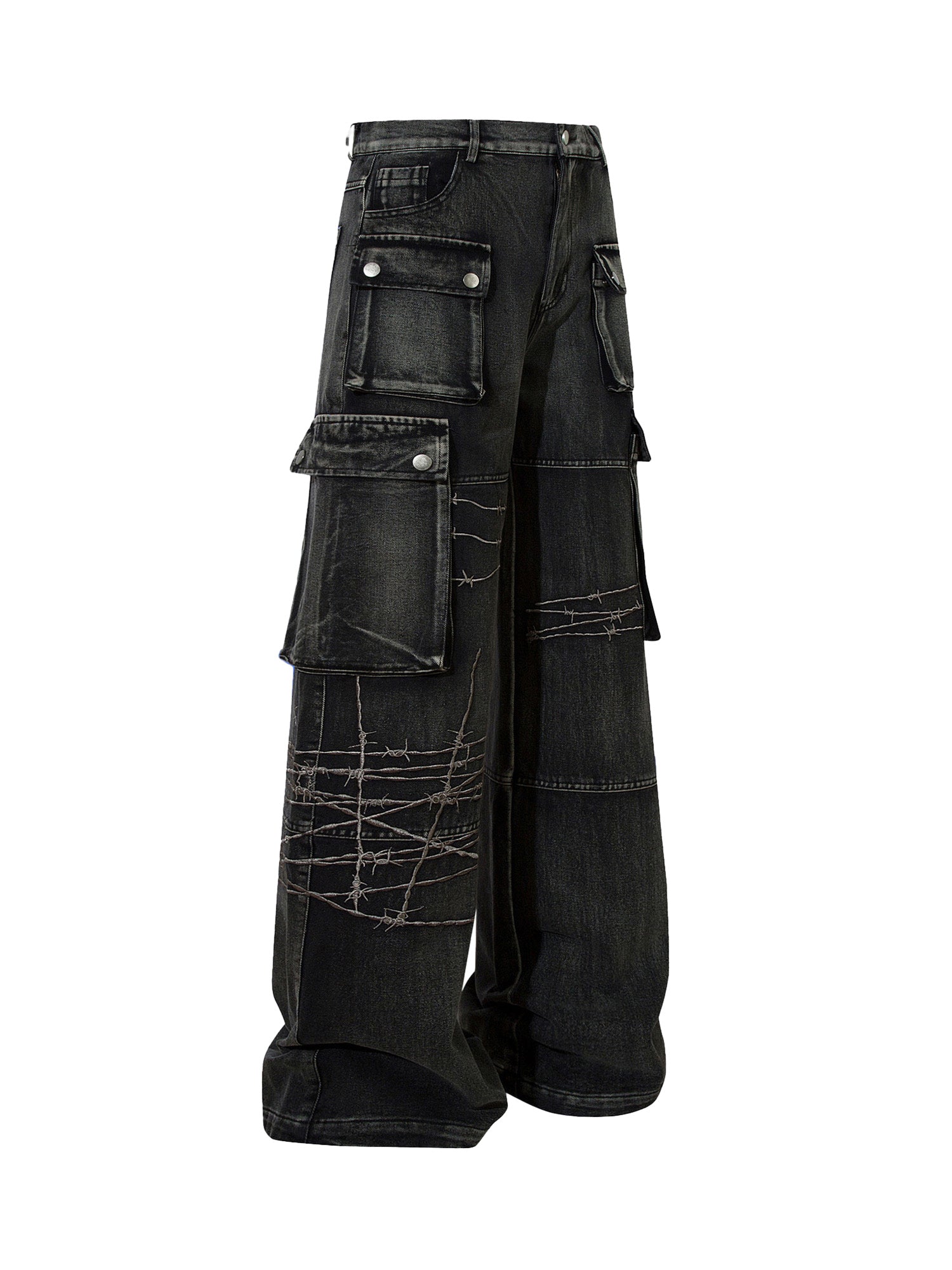High Street Embroidery Hip Hop Jeans Urban Streetwear Style - 8002