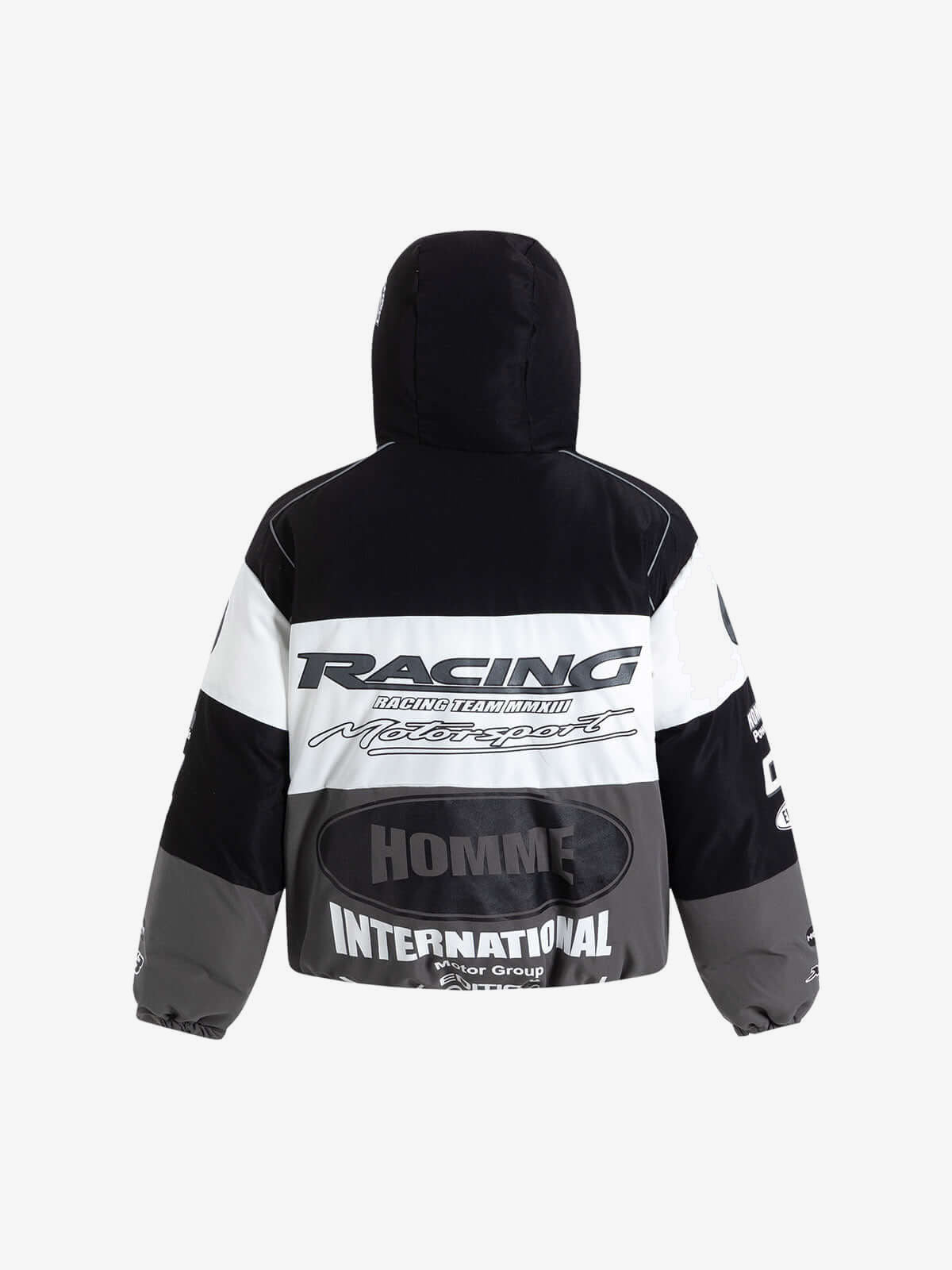 Colour-Block Racing Pufferjacke – Schwarz, Rückansicht | XoKool